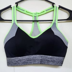 💲3️⃣SO Padded Sports Bra Size Medium Black Lime Green and Gray